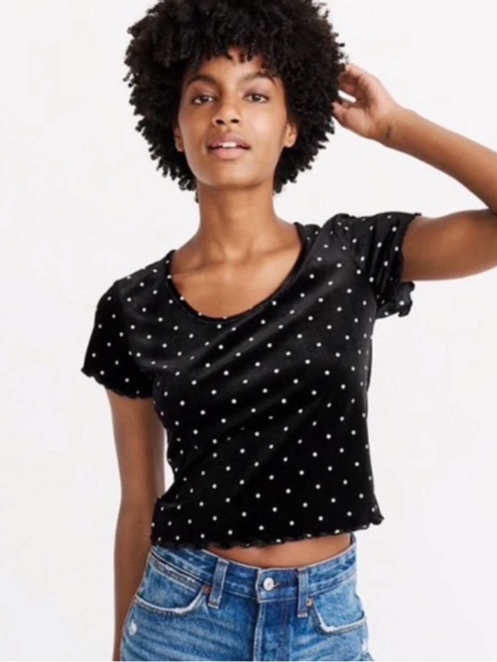 ABERCROMBIE & FITCH Velvet Polka Dot Preppy Cropped Short Sleeve Size Medium